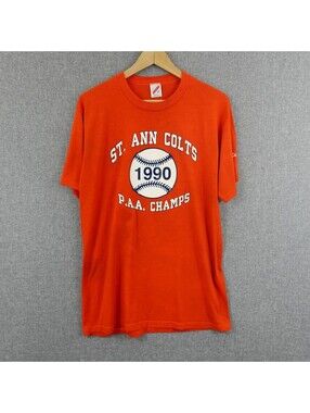 Vintage 90s Jerzees Single Stitch St. Ann Colts Champs Tee - Size Medium Orange
